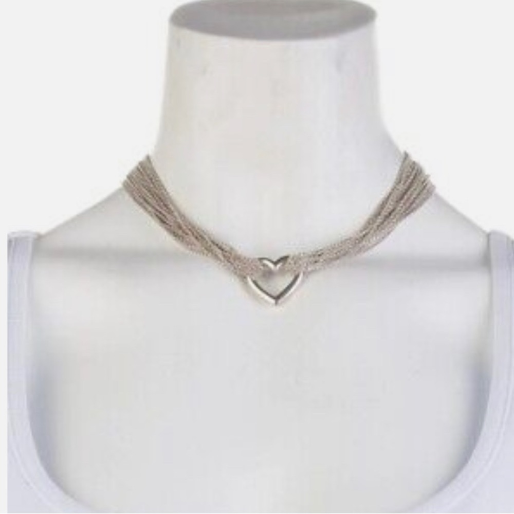 TIFFANY & CO. Sterling Silver Multi Strand Mesh Heart Choker Toggle necklace 16"